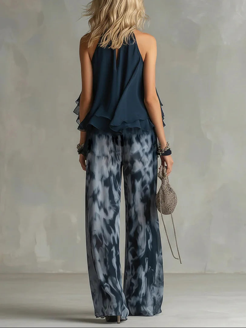 Conjunto femenino estampado azul para eventos y diario