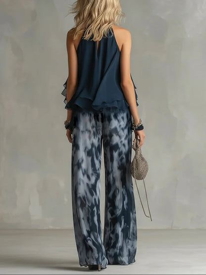Conjunto femenino estampado azul para eventos y diario