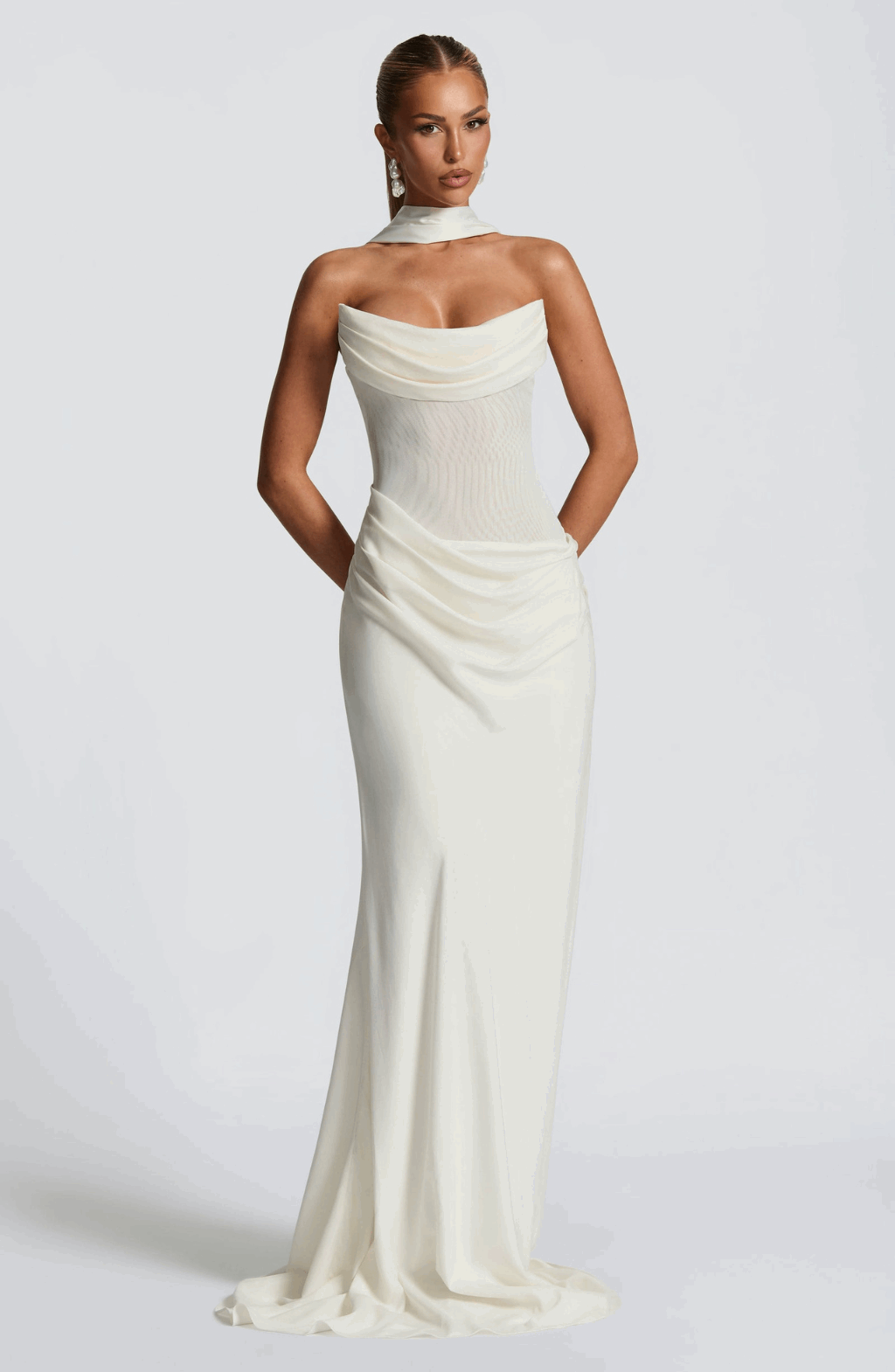 VESTIDO LARGO DRAPEADO ESPALDA CORSET