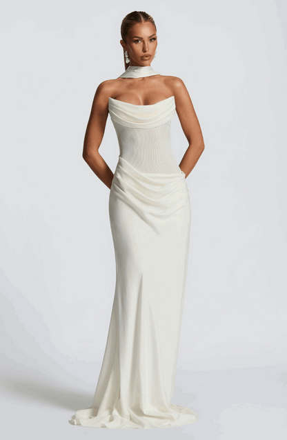 VESTIDO LARGO DRAPEADO ESPALDA CORSET