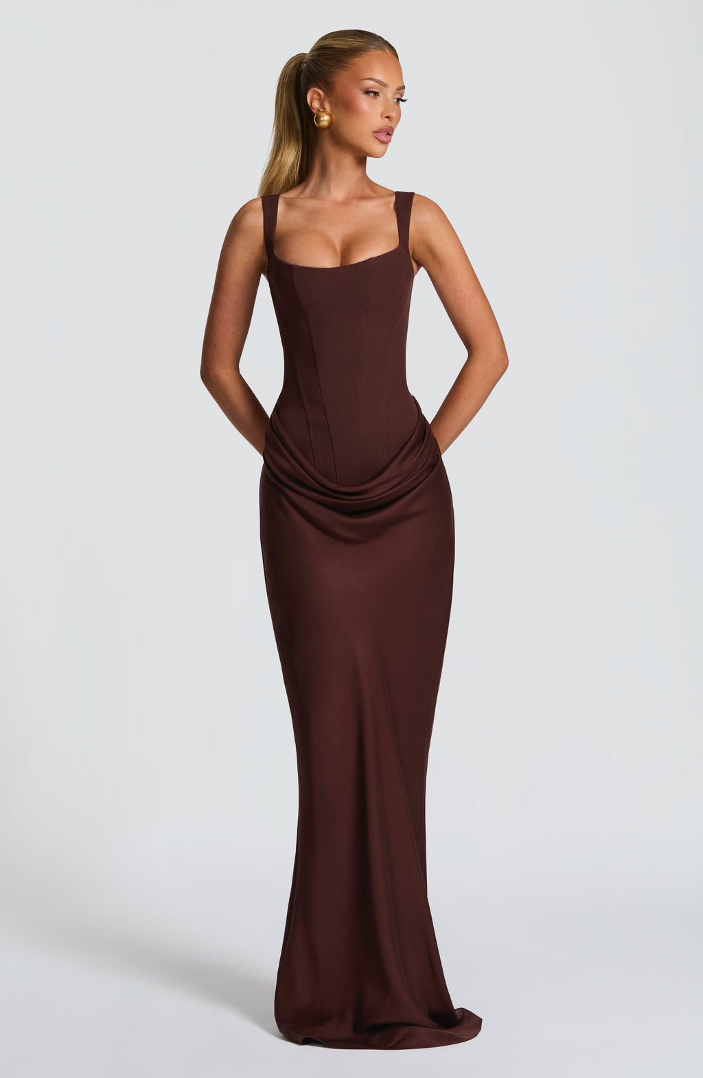 VESTIDO LARGO CORSET DRAPEADO