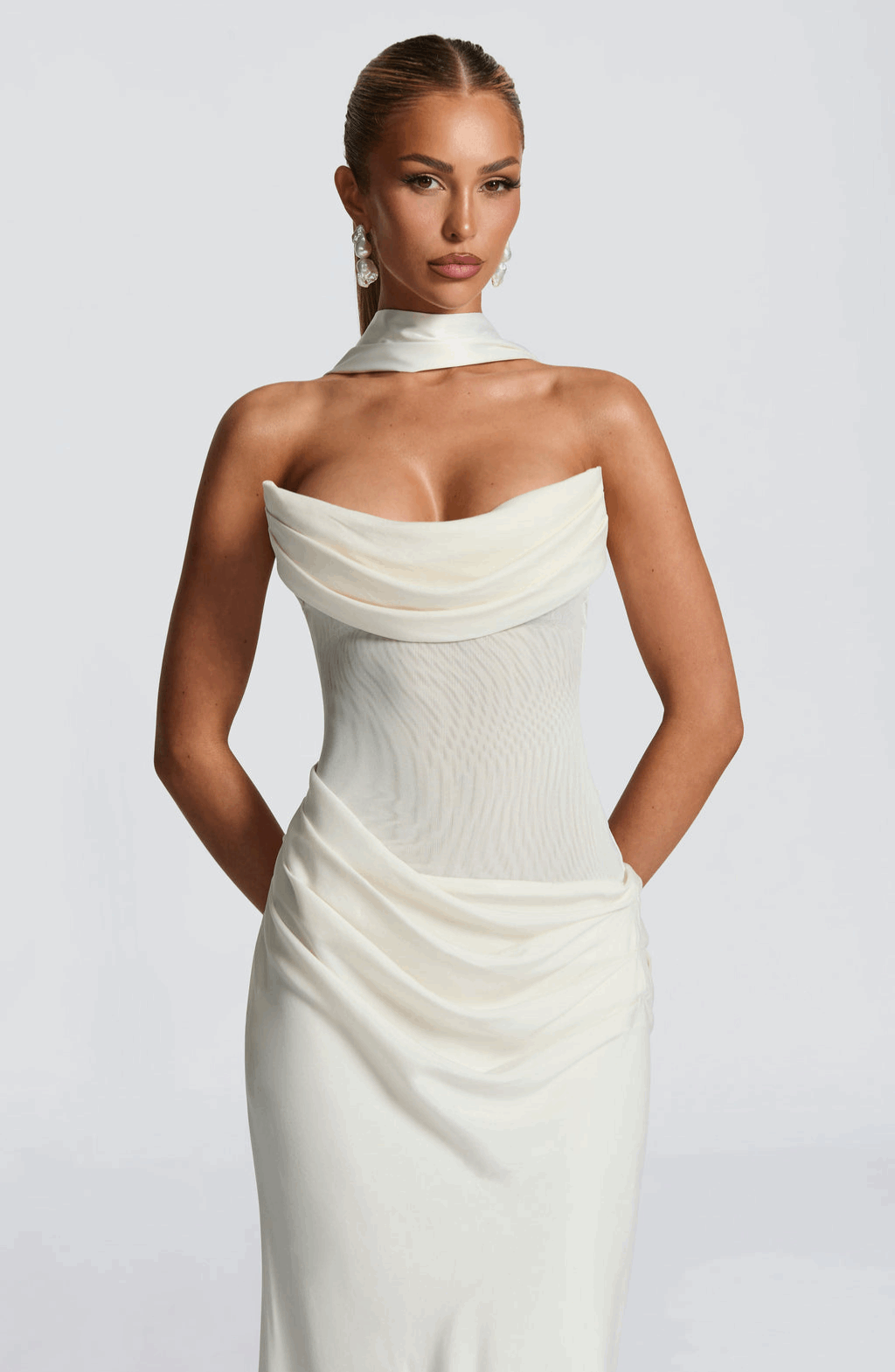 VESTIDO LARGO DRAPEADO ESPALDA CORSET
