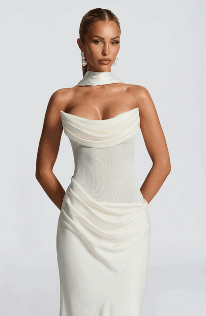 VESTIDO LARGO DRAPEADO ESPALDA CORSET