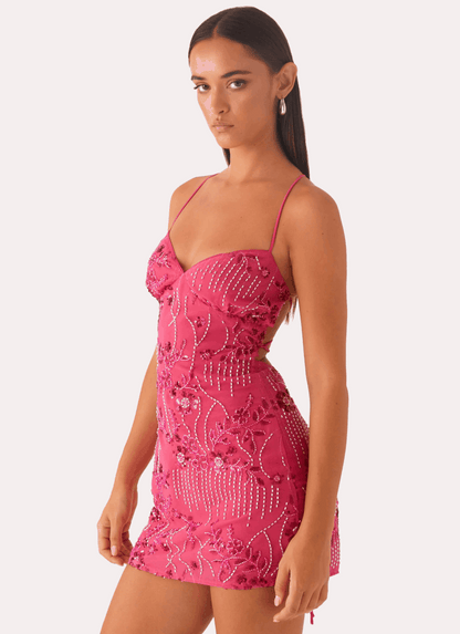 VESTIDO MINI BORDADO ESPALDA CRUZADA