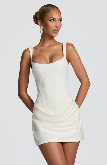 VESTIDO MINI CORSET CON FALDA DRAPEADA