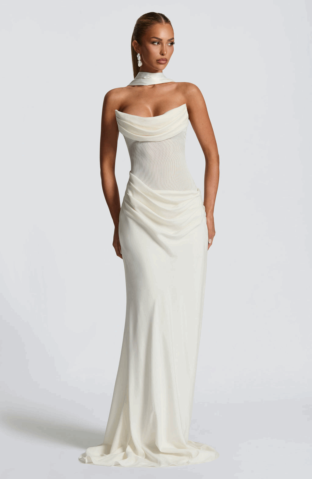 VESTIDO LARGO DRAPEADO ESPALDA CORSET