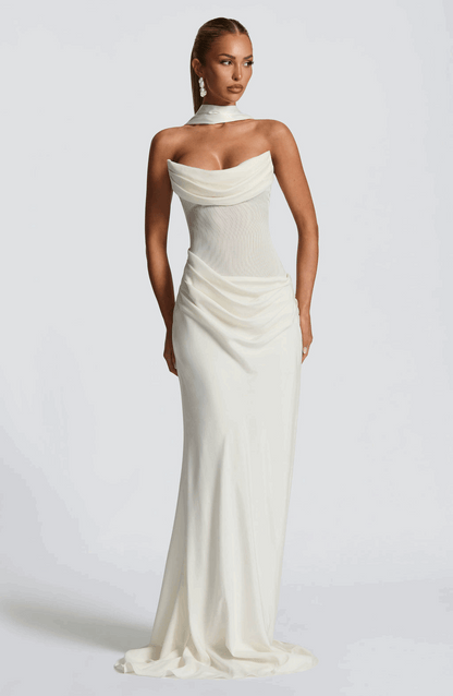VESTIDO LARGO DRAPEADO ESPALDA CORSET