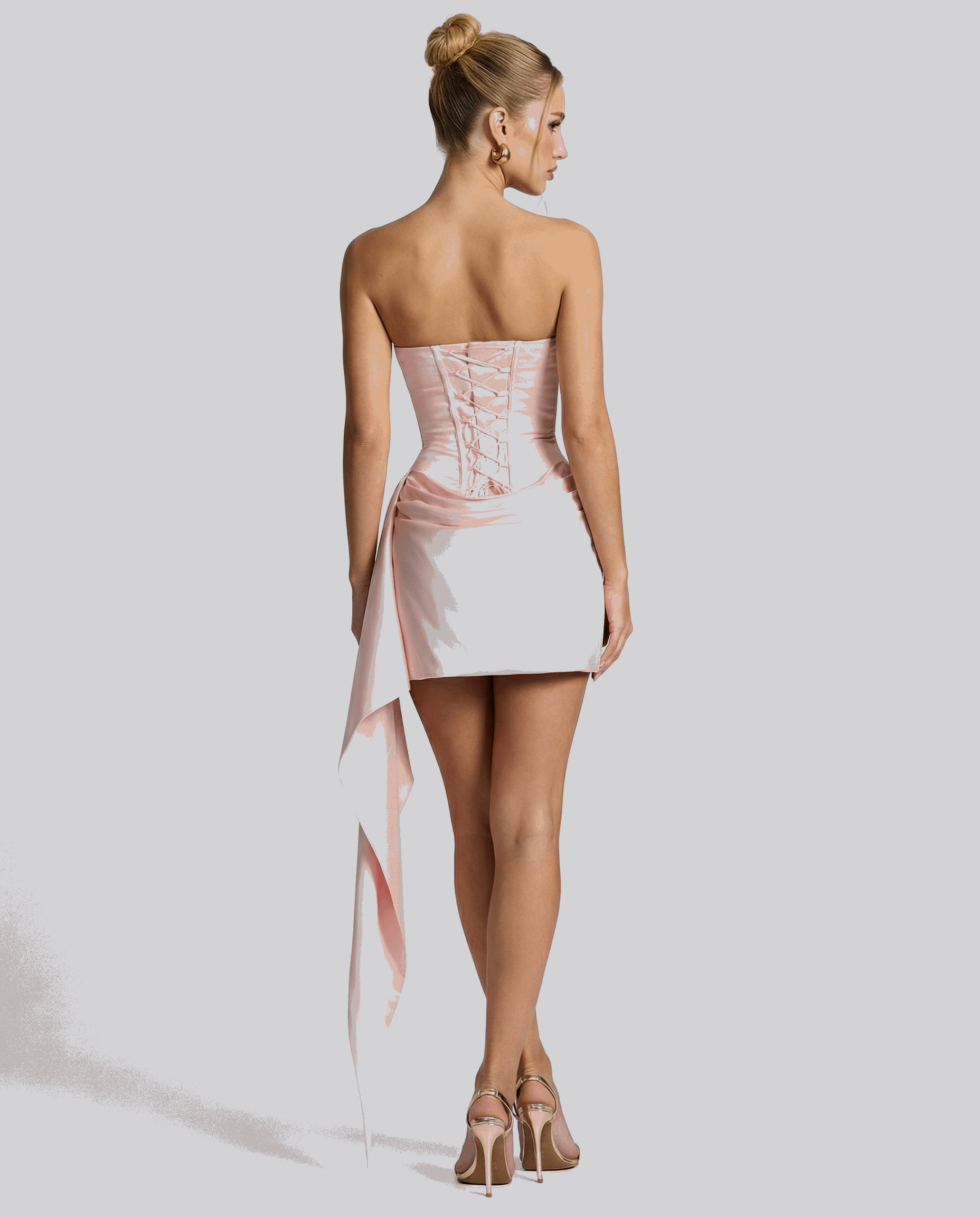 VESTIDO MINI CORSET CON DRAPEADO Y LAZADA
