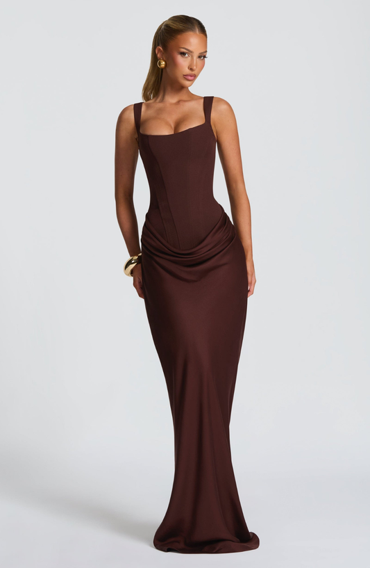 VESTIDO LARGO CORSET DRAPEADO