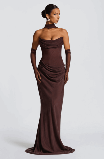 VESTIDO LARGO DRAPEADO ESPALDA CORSET
