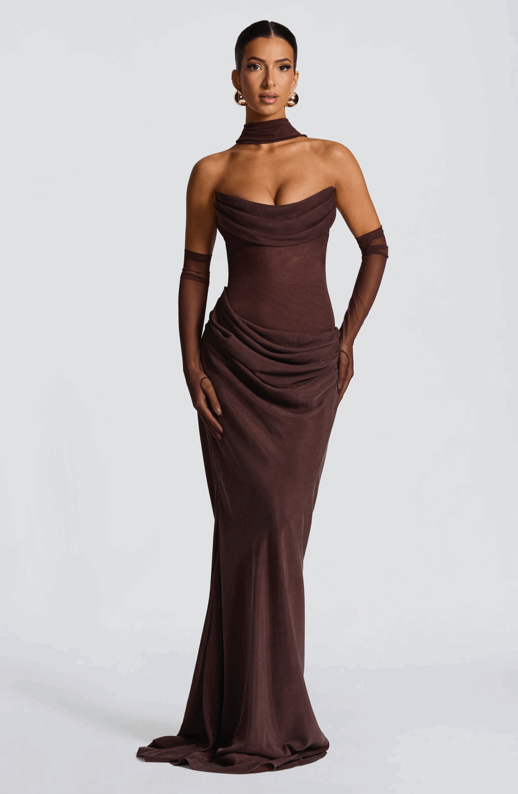 VESTIDO LARGO DRAPEADO ESPALDA CORSET