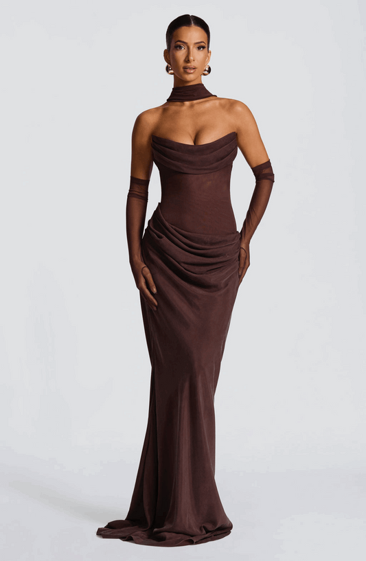 VESTIDO LARGO DRAPEADO ESPALDA CORSET