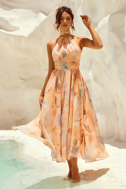 Vestido de invitada estampado Atenea frente - Renluma