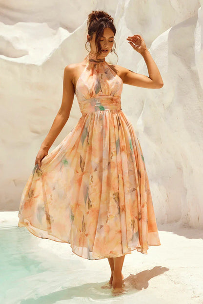 Vestido de invitada estampado Atenea frente - Renluma