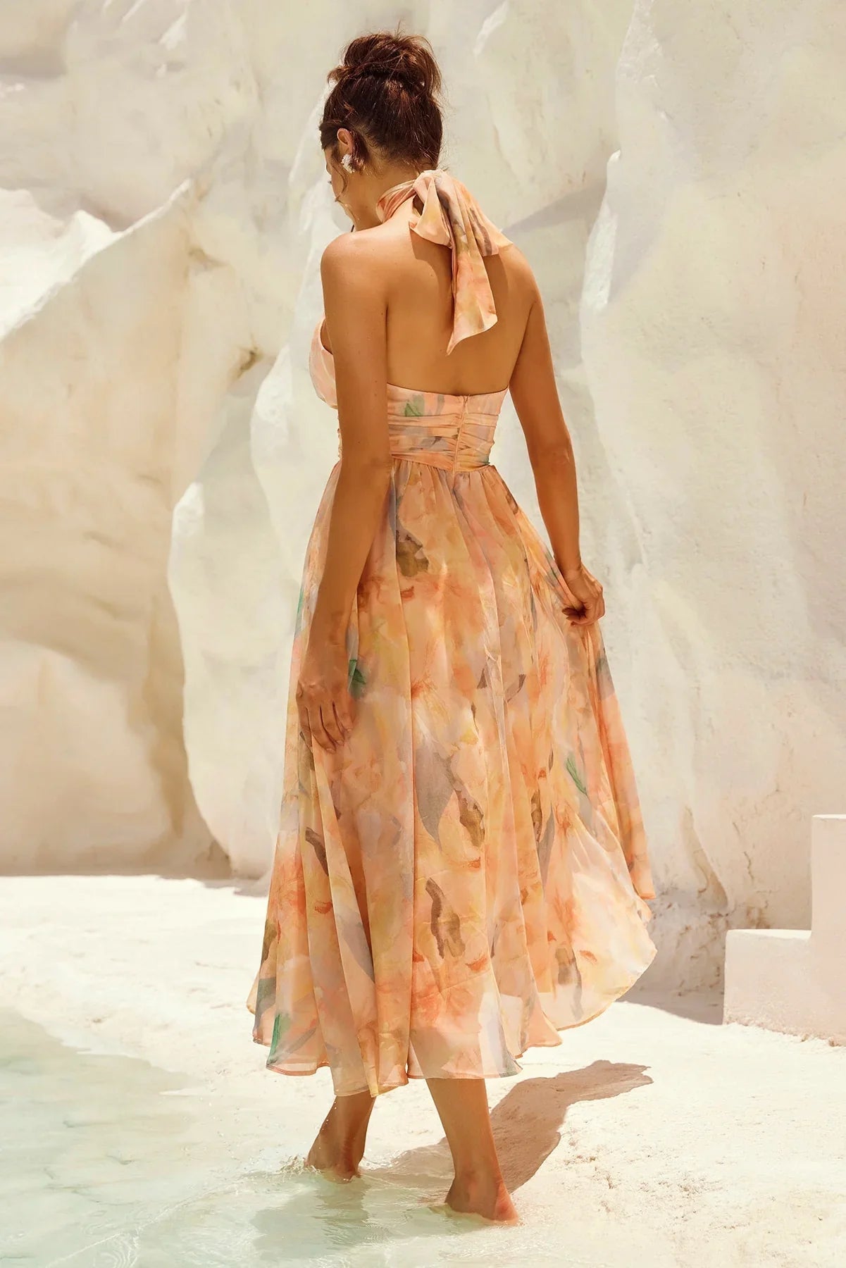 Vestido de invitada estampado Atenea frente - Renluma