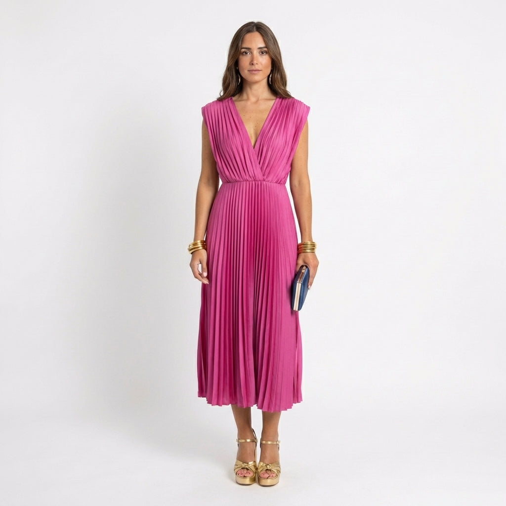 Fada | Vestido plisado con escote profundo
