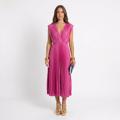 Fada | Vestido plisado con escote profundo