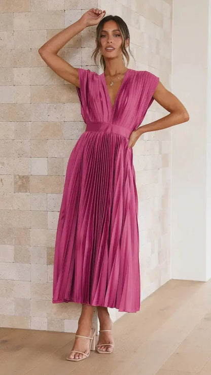 Fada | Vestido plisado con escote profundo