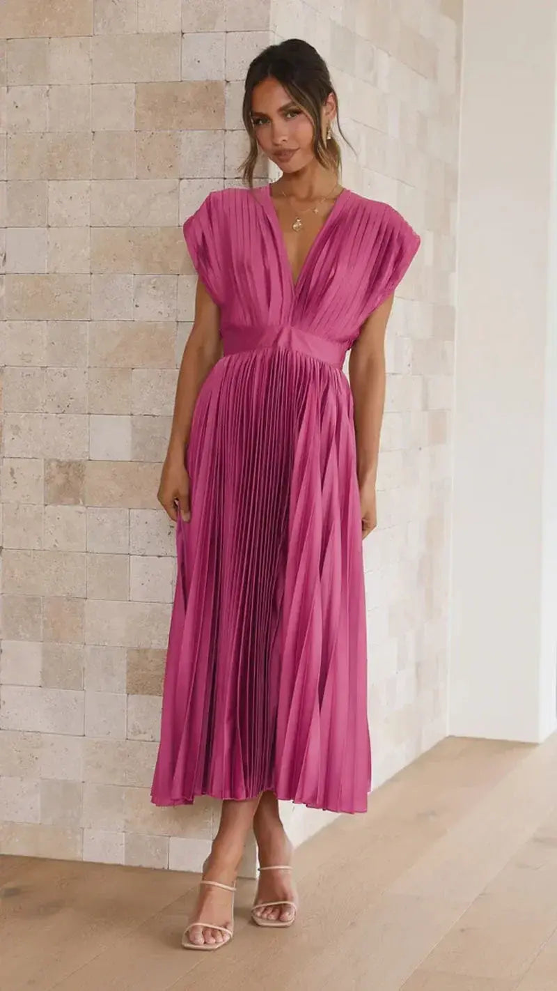 Fada | Vestido plisado con escote profundo