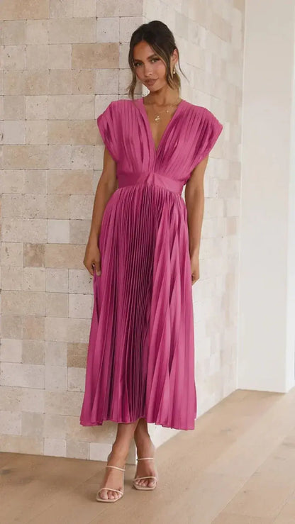 Fada | Vestido plisado con escote profundo