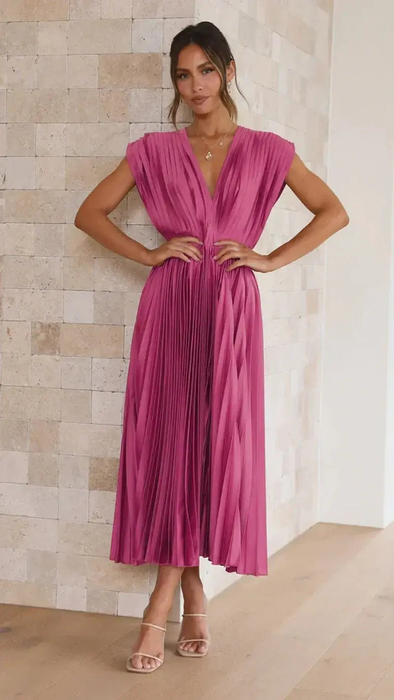 Fada | Vestido plisado con escote profundo