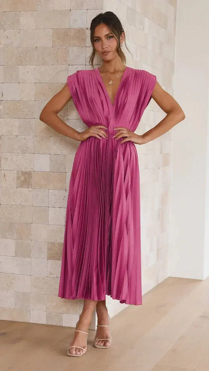 Fada | Vestido plisado con escote profundo