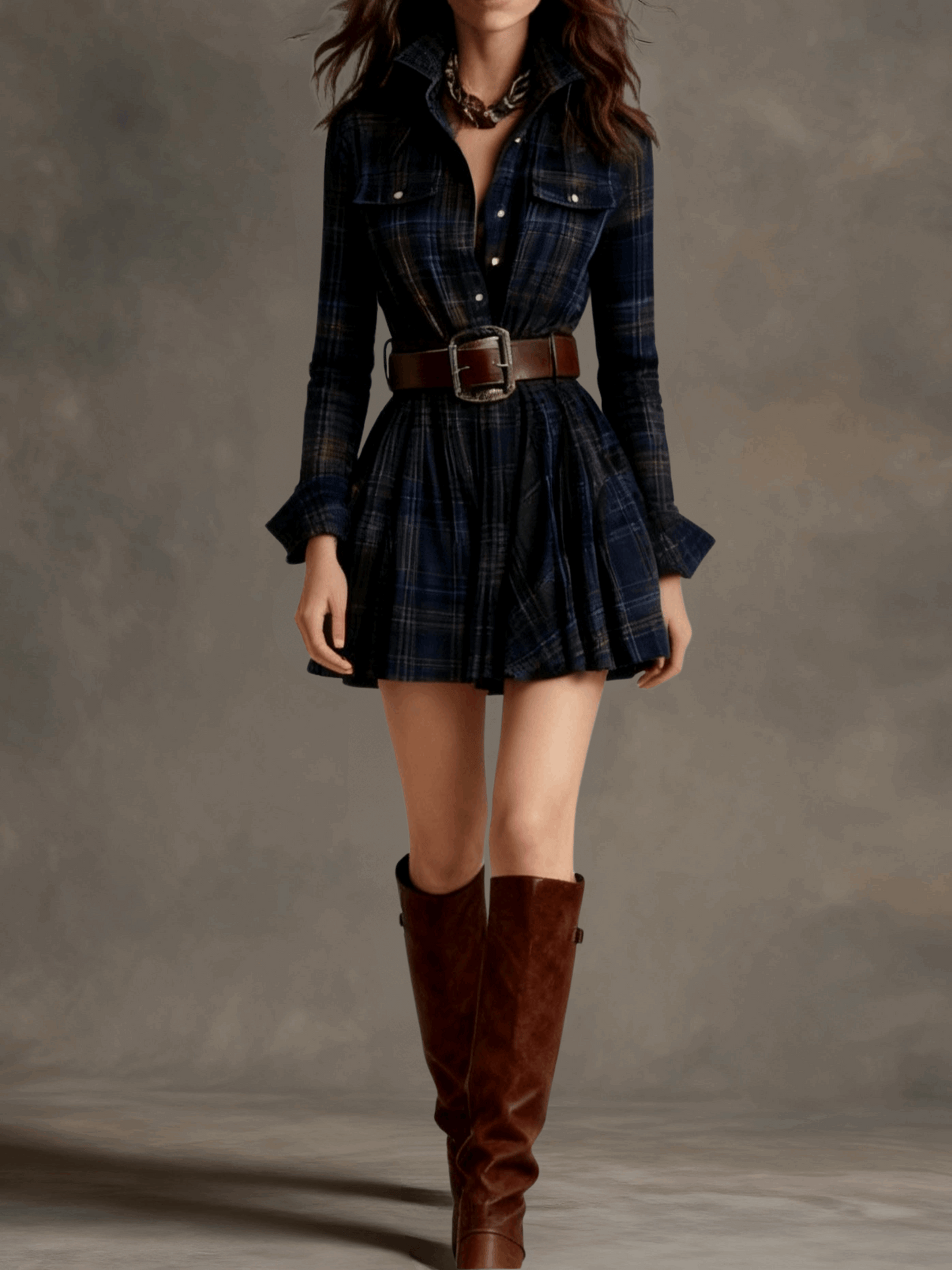 VESTIDO MINI CUADROS CON CINTURÓN
