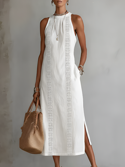 Jimena | Robe mi-longue en lin avec col mao