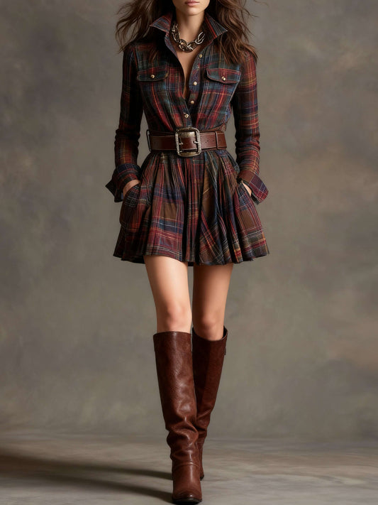 VESTIDO MINI CUADROS CON CINTURÓN