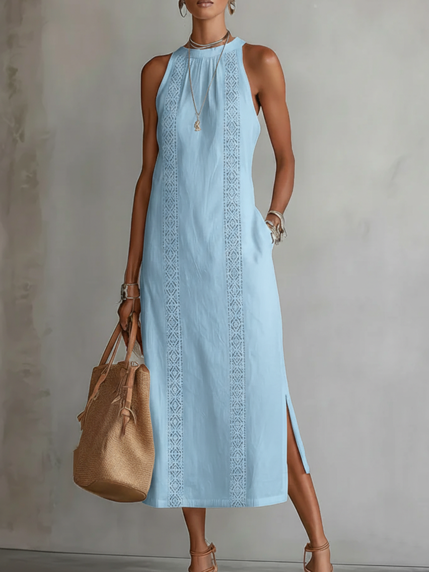 Jimena | Robe mi-longue en lin avec col mao