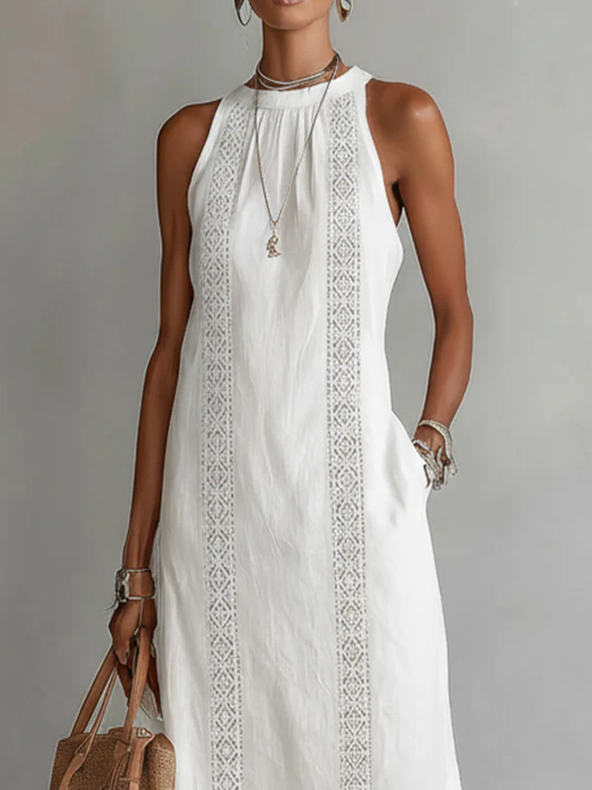 Jimena | Robe mi-longue en lin avec col mao