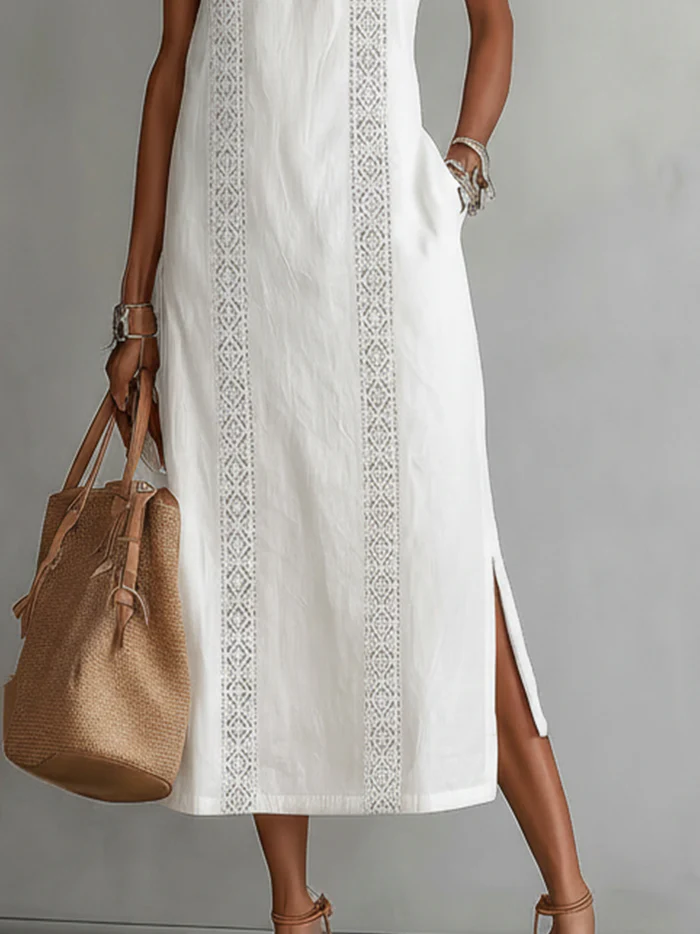 Jimena | Robe mi-longue en lin avec col mao