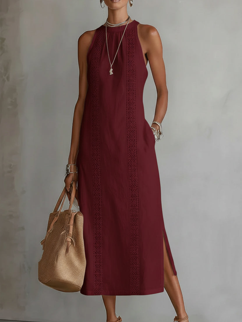 Jimena | Robe mi-longue en lin avec col mao