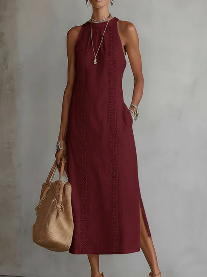 Jimena | Robe mi-longue en lin avec col mao