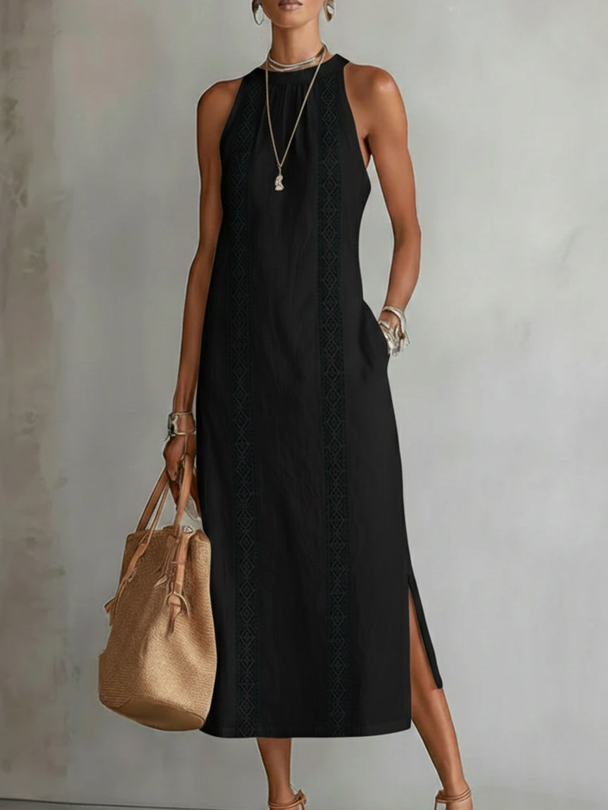 Jimena | Robe mi-longue en lin avec col mao