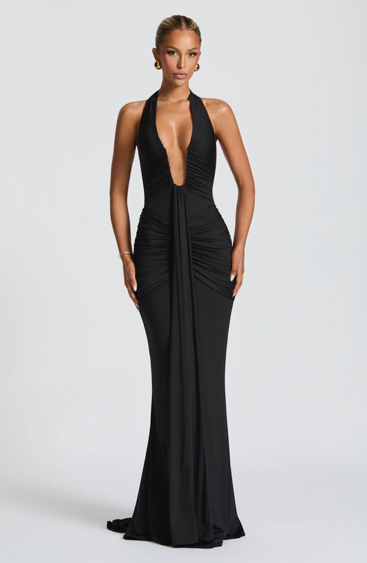 VESTIDO LARGO HALTER DRAPEADO
