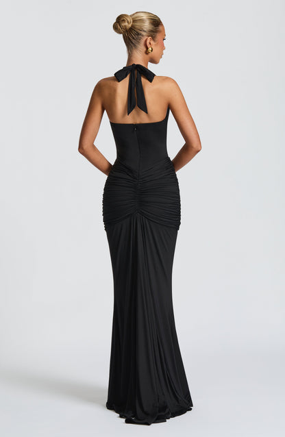VESTIDO LARGO HALTER DRAPEADO