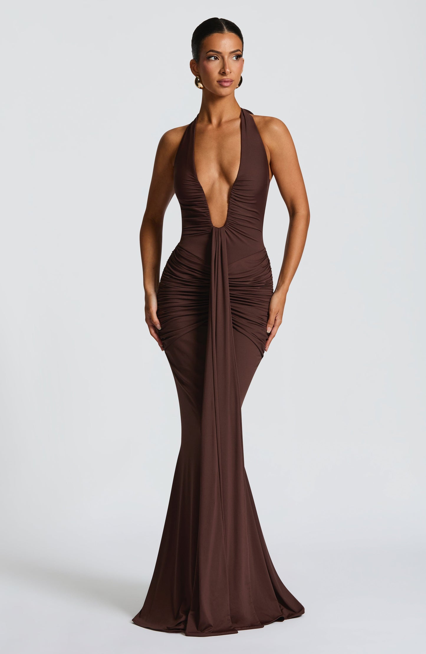 VESTIDO LARGO HALTER DRAPEADO